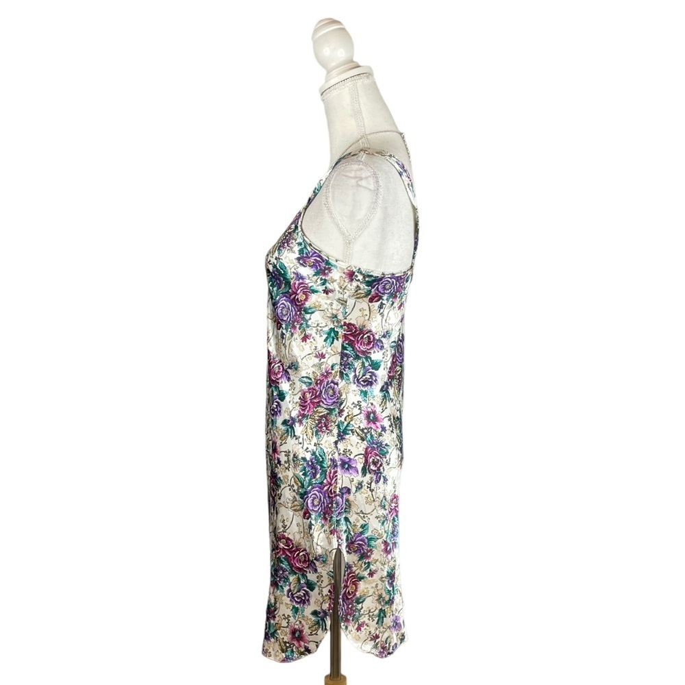 Vintage Addonna Purple Teal Floral Print Slip Rounded Neck Sits High On Thigh - Picture 4 of 7